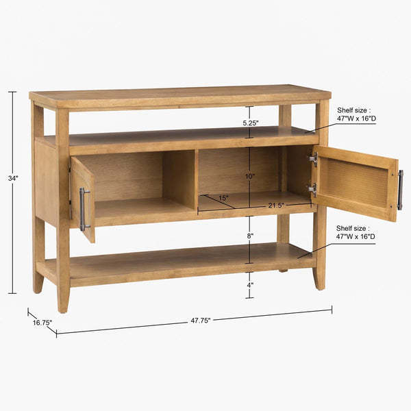 Naomi Wood Console Table with Natural Cane Storage Doors  Wooden Bazar