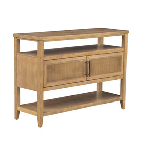 Naomi Wood Console Table with Natural Cane Storage Doors  Wooden Bazar