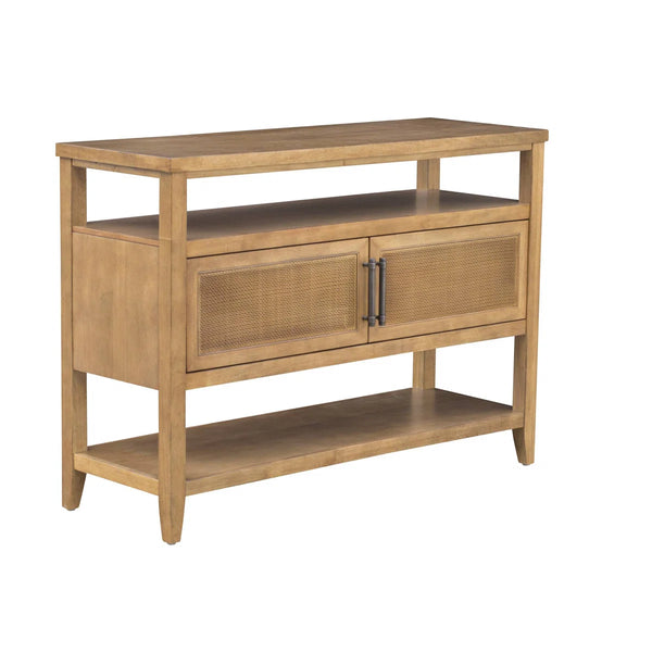 Naomi Wood Console Table with Natural Cane Storage Doors  Wooden Bazar