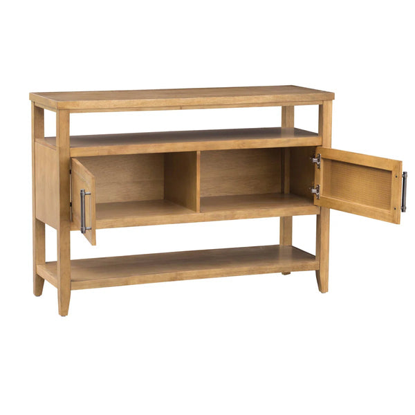 Naomi Wood Console Table with Natural Cane Storage Doors  Wooden Bazar