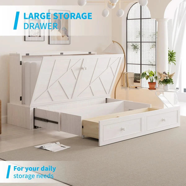 Peak Queen Murphy Bed Cabinet with Storage & Charging Station