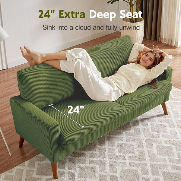 Mid-Century Modern Loveseat Sofa Upholstered Compact Couch with Spring Cushions