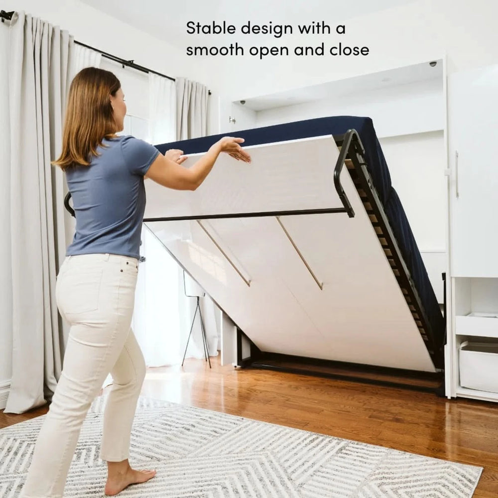 High-Gloss Scratch-Resistant Murphy Bed and Storage Cabinet with Door and Pull-Out Shelf