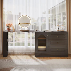 Ebern Designs Modern Makeup Vanity Desk with 3 Drawers & Cabinet, Corner Vanity with Shelf & Acrylic Door (Without Mirror)  Wooden Bazar