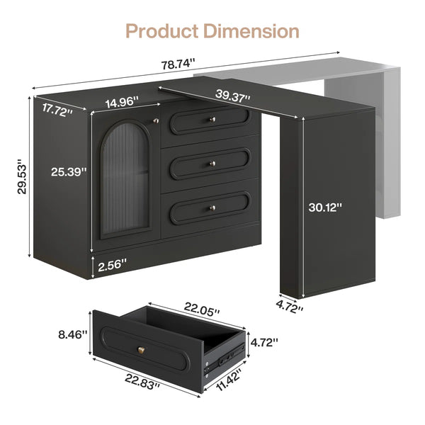 Ebern Designs Modern Makeup Vanity Desk with 3 Drawers & Cabinet, Corner Vanity with Shelf & Acrylic Door (Without Mirror)  Wooden Bazar