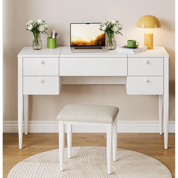 Makeup Vanity Desk,dressing Table With Light And Stool, Flip Cover And Mirror  Wooden Bazar