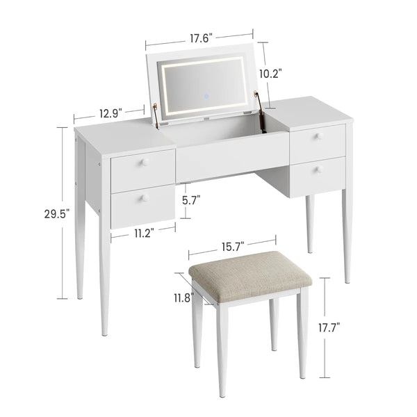 Makeup Vanity Desk,dressing Table With Light And Stool, Flip Cover And Mirror  Wooden Bazar