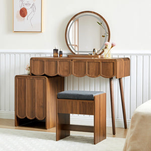 Makeup Vanity Set With Stool And Led Mirror  Wooden Bazar