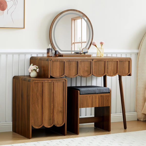 Makeup Vanity Set With Stool And Led Mirror  Wooden Bazar