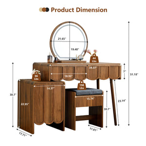 Makeup Vanity Set With Stool And Led Mirror  Wooden Bazar