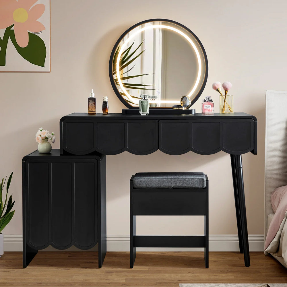 Makeup Vanity Set With Stool And Led Mirror  Wooden Bazar