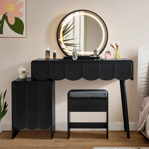 Makeup Vanity Set With Stool And Led Mirror  Wooden Bazar