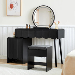 Makeup Vanity Set With Stool And Led Mirror  Wooden Bazar