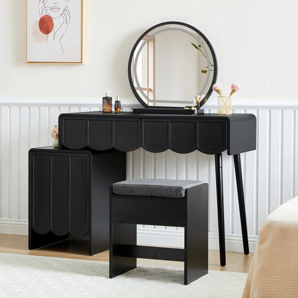 Makeup Vanity Set With Stool And Led Mirror  Wooden Bazar