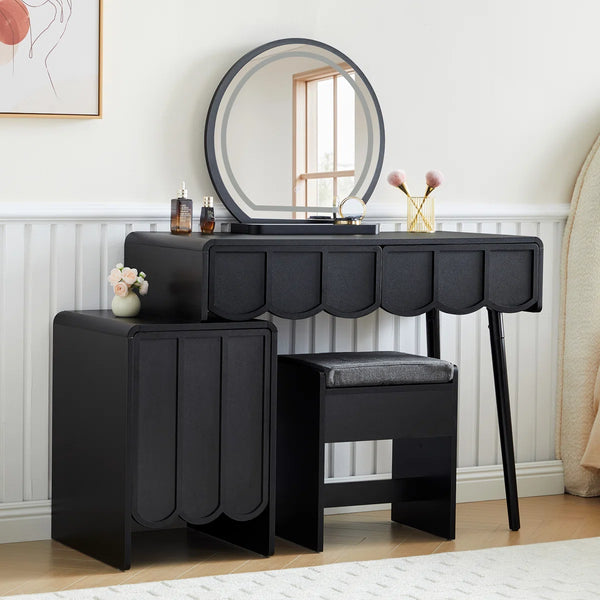 Makeup Vanity Set With Stool And Led Mirror  Wooden Bazar