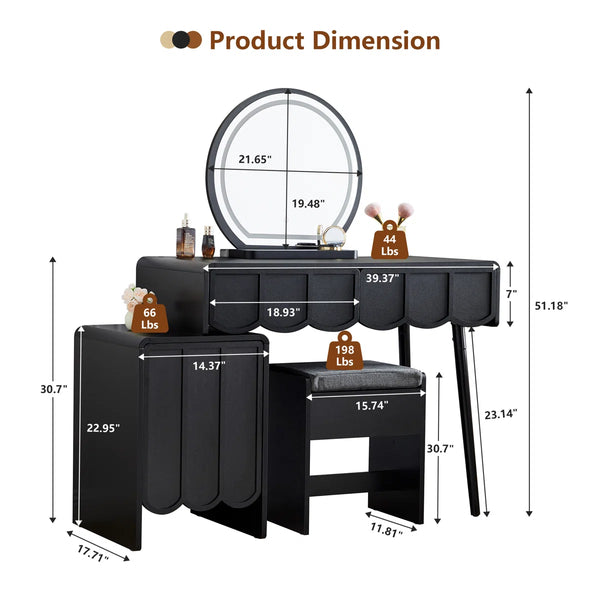 Makeup Vanity Set With Stool And Led Mirror  Wooden Bazar