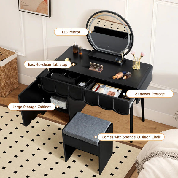 Makeup Vanity Set With Stool And Led Mirror  Wooden Bazar