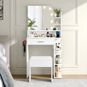 Makeup Vanity Set With Stool & Power Outlet And 3 Modes Adjustable Brightness Light  Wooden Bazar