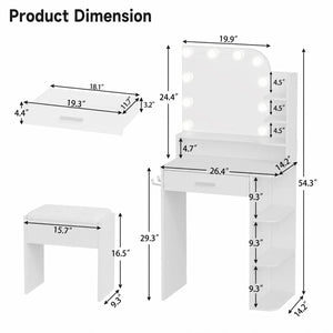 Makeup Vanity Set With Stool & Power Outlet And 3 Modes Adjustable Brightness Light  Wooden Bazar