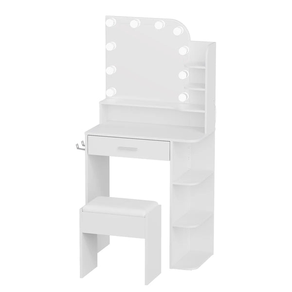 Makeup Vanity Set With Stool & Power Outlet And 3 Modes Adjustable Brightness Light  Wooden Bazar