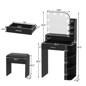 Makeup Vanity Set With Stool & Power Outlet And 3 Modes Adjustable Brightness Light  Wooden Bazar
