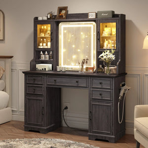 Makeup Vanity Table with Mirror and Lights  Wooden Bazar