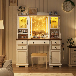 Makeup Vanity Table with Mirror and Lights  Wooden Bazar