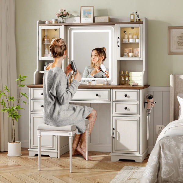 Makeup Vanity Table with Mirror and Lights  Wooden Bazar
