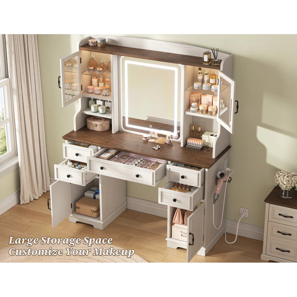 Makeup Vanity Table with Mirror and Lights  Wooden Bazar