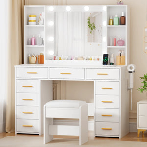 Makeup Vanity With Lights & 11 Drawers  Wooden Bazar