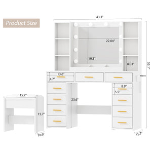 Makeup Vanity With Lights & 11 Drawers  Wooden Bazar