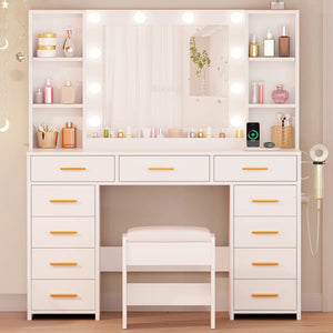 Makeup Vanity With Lights & 11 Drawers  Wooden Bazar