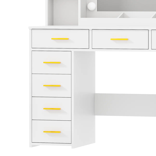Makeup Vanity With Lights & 11 Drawers  Wooden Bazar