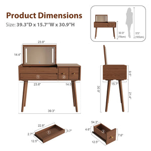 Kiree 4-Drawer Lighted Mirror Vanity Set with Stool  Wooden Bazar