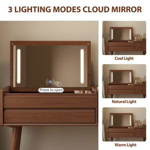 Makeup Vanity with Flip Top Mirror Lights & Drawers, 3 Lighting Modes Adjustable Brightness, Small Vanity Table for Bedroom Living Room  Wooden Bazar
