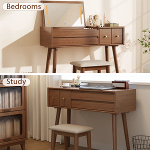 Makeup Vanity with Flip Top Mirror Lights & Drawers, 3 Lighting Modes Adjustable Brightness, Small Vanity Table for Bedroom Living Room  Wooden Bazar