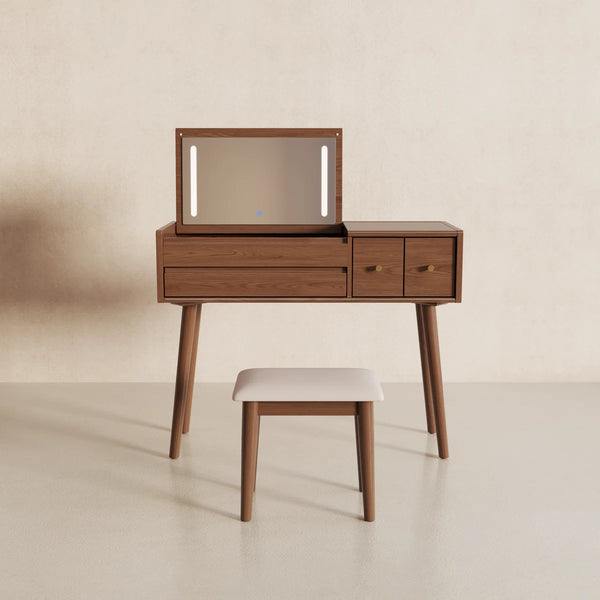 Makeup Vanity with Flip Top Mirror Lights & Drawers, 3 Lighting Modes Adjustable Brightness, Small Vanity Table for Bedroom Living Room  Wooden Bazar