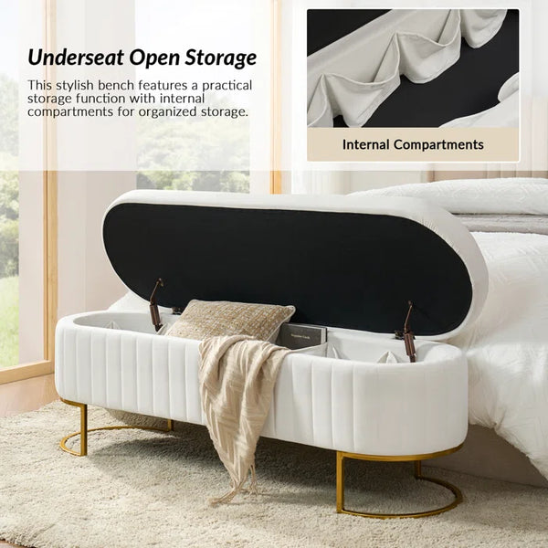 Gangin Storage Bench With Internal Compartmented And Channel Tufted