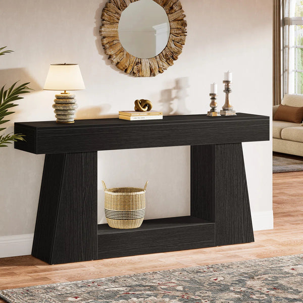 Narrow Manufactured Wood Console Table with Shelves  Wooden Bazar