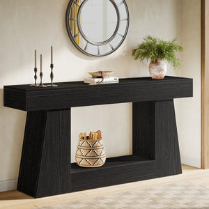Narrow Manufactured Wood Console Table with Shelves  Wooden Bazar