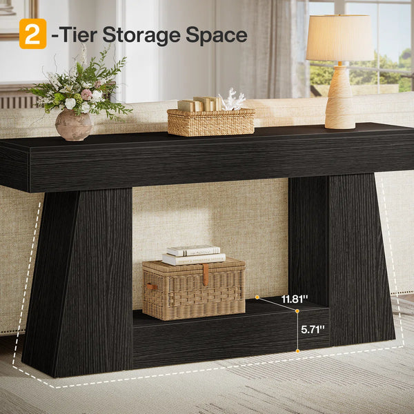 Narrow Manufactured Wood Console Table with Shelves  Wooden Bazar