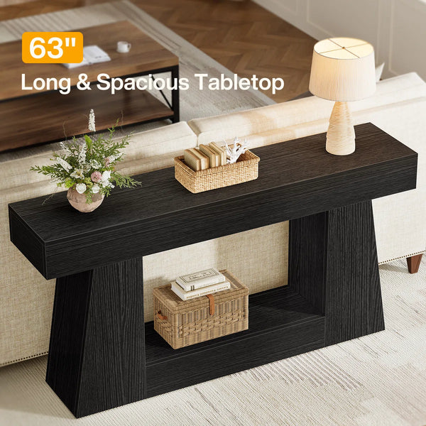 Narrow Manufactured Wood Console Table with Shelves  Wooden Bazar