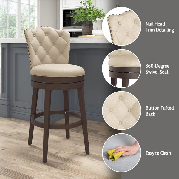 Marthasville Swivel Upholstered Counter Stool with Solid Wood Frame  Wooden Bazar