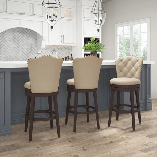 Marthasville Swivel Upholstered Counter Stool with Solid Wood Frame  Wooden Bazar