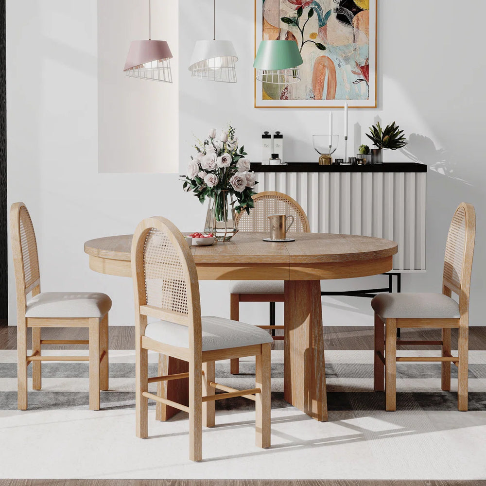 Kiloos Round Dining Table and 4 T-Shape Upholstered Chairs Se