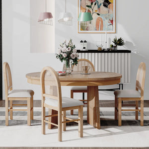 Kiloos Round Dining Table and 4 T-Shape Upholstered Chairs Se