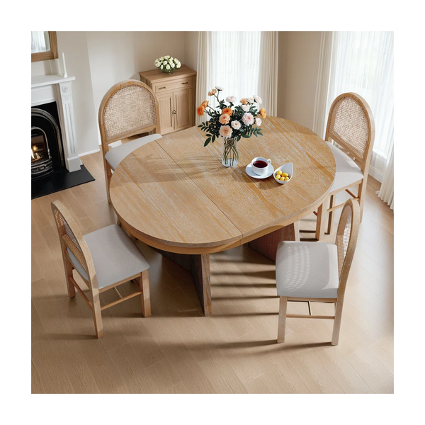 Kiloos Round Dining Table and 4 T-Shape Upholstered Chairs Se