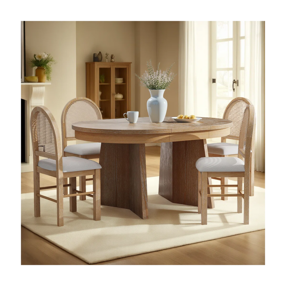 Kiloos Round Dining Table and 4 T-Shape Upholstered Chairs Se