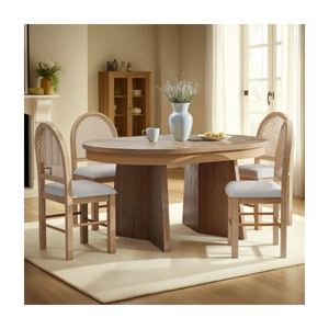 Kiloos Round Dining Table and 4 T-Shape Upholstered Chairs Se