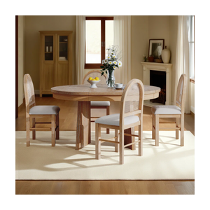 Kiloos Round Dining Table and 4 T-Shape Upholstered Chairs Se